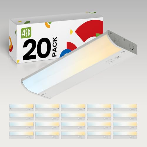 ASD 20 Pack LED Under Cabinet Lighting, 12 inch 5W 325 LM, Dimmable Hardwired Under Cabinet Lights for Kitchen, 3000K/4000K/5000K, Under Counter Light Fixtures, ETL, White, Bullnose Design - color: 12 Inch White, size: 20 Pack