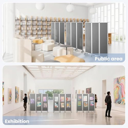 MAKELLO Partition Room Dividers 71"x71", Mobile Cubicle Wall, Gray Felt | 3 Panel Trifold Privacy Panel, Aluminum Frame, Sound Proof, Pinboard, Portable Temporary Wall for Office, Home, Classroom - color: Grey