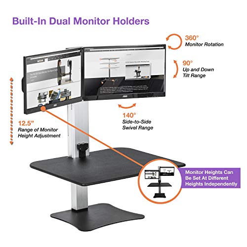 Victor High Rise Electric Sit-Stand Standing Desk Converter with Dual Monitor Stand - Height Adjustable Office Desk Workstation for Home, 28" x 23" Work Surface, Black - size: Dual Monitor