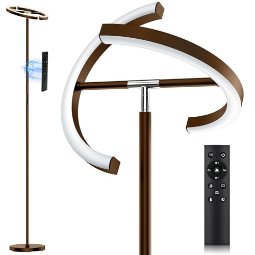 Brown Floor Lamp, Modern Stepless Dimmable Standing Lamp with Remote Control, 22W 3000-6000K LED Rotatable Floor Light Uplighter Stand up Lamp Tall Lamp for Living Room Bedroom Office - color: Brown