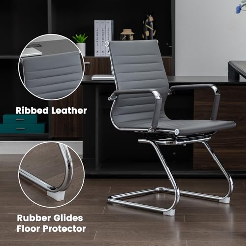 Office Guest Reception Chair Set of 6, Conference Room Chairs Waiting Room Chairs 6 Pack, Modern Leather Office Desk Chair No Wheels.（Grey） - color: Grey, size: 6 Pack
