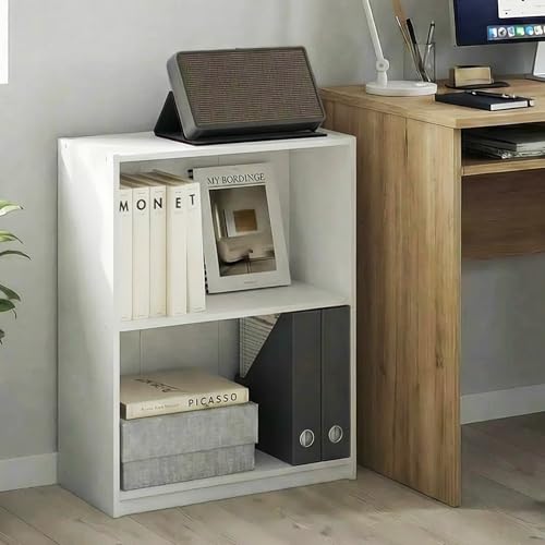 Furinno Gruen Book Shelf, 2-Tier Small Bookshelf, Bookcase with Open Shelf, 9.3 x 21.8 x 27, for Organization and Storage, for Living Room, Bedroom, Home Office, White - color: White, size: 2-Tier, 22" Wide