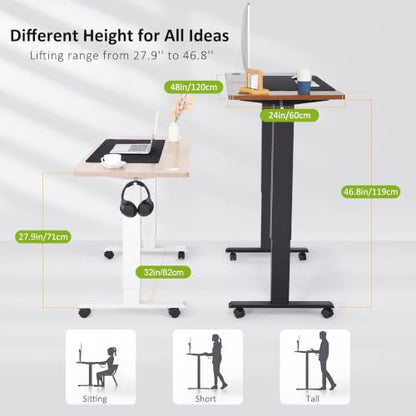 farexon 48'' × 24'' Electric Standing Desk Adjustable Height with Wheels - color: Oak Grey, size: 48 x 24''