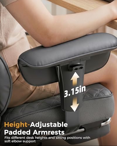 COMHOMA Big and Tall Office Chair Heavy Duty Gaming Chair with Deluxe Embossing Leather High Back Wider Ergonomic Computer Chair with Foot Rest 145°Reclining Pocket Spring Lumbar Support - color: Warm Gray