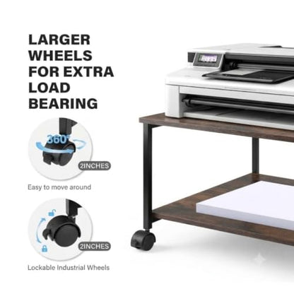 2-Tier Under Desk Printer Stand, 19.5" x 19.5" Large Rolling Printer Cart - color: Wood, size: 2-Tier