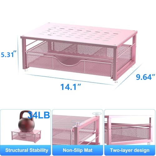 Computer Monitor Stand Riser with Drawer - color: Pink