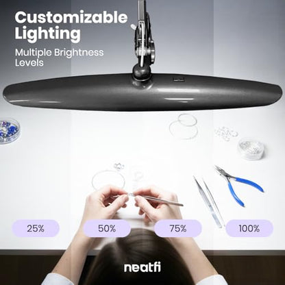 Neatfi XL 2200 Lumens 24W LED Desk Lamp – Shadow-Free Task Lighting | 4-Level Dimming | Home Office & Crafts Use | 20-Inch Wide Head (Space Gray, Non-CCT with Clamp) - color: Space Gray, size: Non-CCT with Clamp