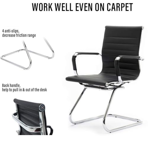 Conference Room Chairs Set of 4, Waiting Room Chairs with Arms, Faux Leather Reception Chairs No Wheels, Office Guest Chairs with Mid Back Support and Chrome Sled Base, Black - color: Black, size: 4PCS