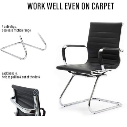 Conference Room Chairs Set of 4, Waiting Room Chairs with Arms, Faux Leather Reception Chairs No Wheels, Office Guest Chairs with Mid Back Support and Chrome Sled Base, Black - color: Black, size: 4PCS