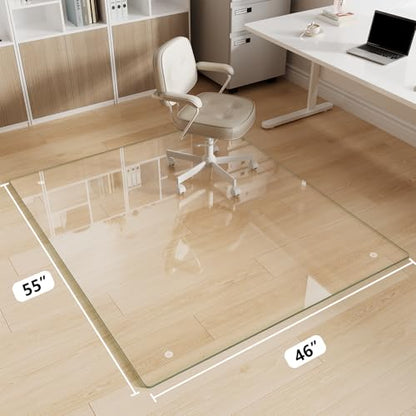 Glass Chair Mat 46" x 55" Tempered Glass Office Chair Mat - color: Transparent, size: 55" x 46"