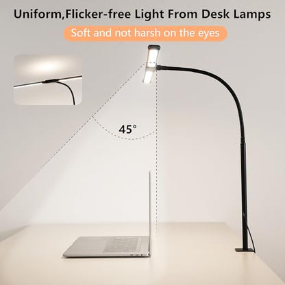 Dual-Head LED Desk Lamp for Office Home, Adjustable Flexible Eye-Caring Desk Light, 5 Modes 10 Brightness Adjustment, USB Adapter Desk Lamp with Clamp-ST-B - style: Double Head Black