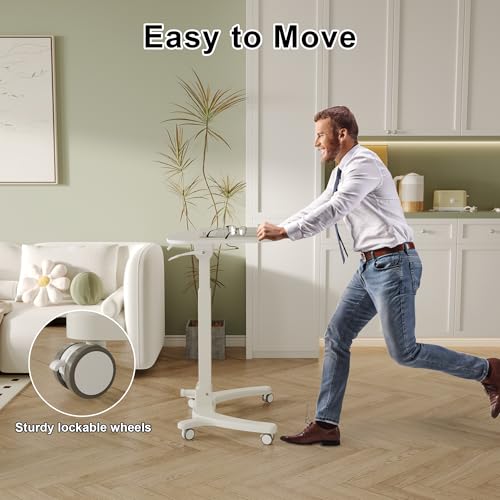 BONTEC Mobile Foldable Standing Desk, Gas Spring, 25.6 x 19.7 Inch, White - color: White