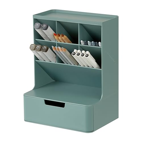 BLUE GINKGO Hive Pen Desk Organizer, Green, Made in Korea | 6 Compartments. Full Drawer. Everyday Storage. - color: GREEN, size: Hive