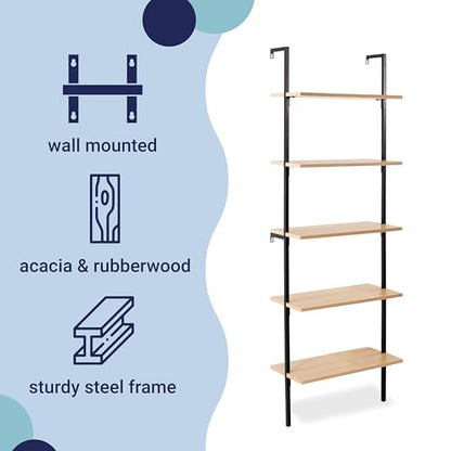 happimess Madera 5-Shelf Wall Mounted Bookcase 72.05", Light Oak/Black - color: Light Oak, size: 5-Tier 72.05"