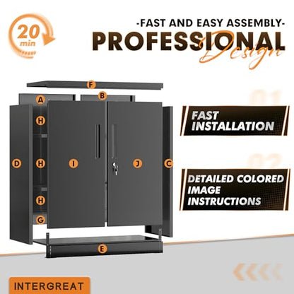 INTERGREAT Metal Storage Cabinets with Lock, 36" Lockable Office Storage Cabinet with 2 Doors and 2 Adjustable Shelves,Locking Cabinet for Home, School, Office, Garage (Black)