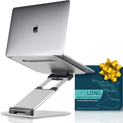 Lifelong Aluminum Adjustable Laptop Stand, Extra Tall 20" Riser, Silver | Ergonomic Laptop Stand for Desk, Portable Foldable Computer Stand, Fits 10-17 Inch Laptops & MacBooks - color: 2. Silver, size: 1. Up to 17" Laptop