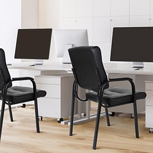 JupiterForce Waiting Room Chairs, Leather Office Reception Guest Chair No Wheels with Padded Arms Rest for Home Conference Lobby Area Meeting Church Clinic, Set of 2, Black