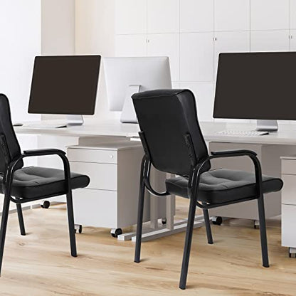 JupiterForce Waiting Room Chairs, Leather Office Reception Guest Chair No Wheels with Padded Arms Rest for Home Conference Lobby Area Meeting Church Clinic, Set of 2, Black
