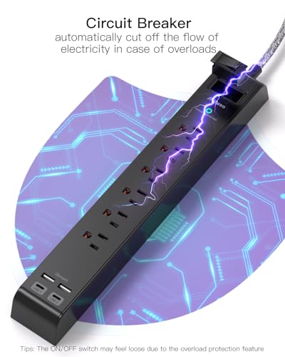 2 Pack Surge Protector Power Strip, Slim Flat Plug, Braided Extension Cord - size: 5 FT, style: Braided Cord Slim Plug