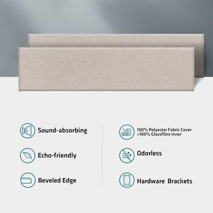 2 Pack Fiberglass Acoustic Panels 48"x12"x2" Soundproof Panels, Linen - color: Linen