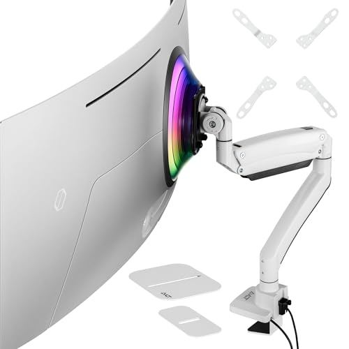 AVLT Single 17"-57" Super Ultrawide Monitor Arm - White | Screens Up to 59.5 lbs Premium Aluminum Desk Stand Adjustable Pneumatic Height Full Motion Swivel Tilt Rotation USB-C&A Ports - color: White-17 to 57 Inch