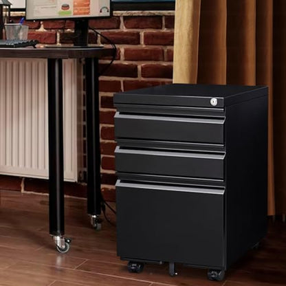 3 Drawer Mobile Locking File Cabinet, Anti-tilt Design Metal Vertical Filing Cabinet, Rolling Desk Filing Cabinet fits Letter/Legal/A4 Size for Home Office,Black - color: Black, style: 3A