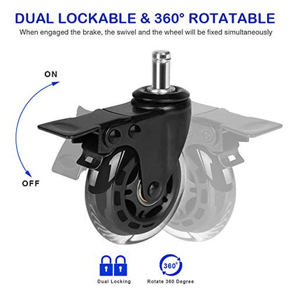 Hirate 5 Pack 3 inch Office Chair Caster Wheel Universal Stem 7/16" x 7/8" - color: Dual Brake, size: 3"