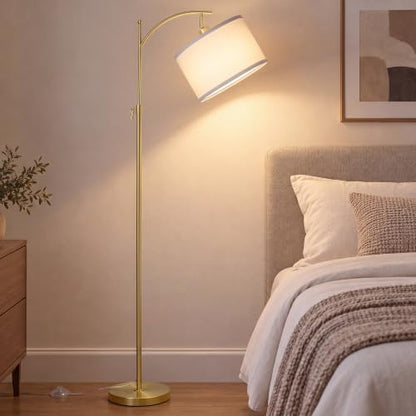Upgraded Gold Arc Floor Lamp Adjustable Height 55-63in, 3 Color 9W LED Bulb - color: Gold+White Shade-Arc