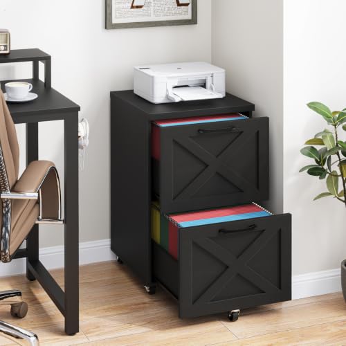 Halitaa Farmhouse 2 Drawer Small File Cabinet with Wheels, Rustic Black - color: Rustic Black, size: 2 Drawer