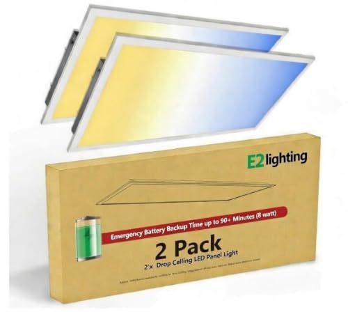 E2 LIGHTING 2 Pack 2x4 LED Flat Panel Light, Built in Emergency Battery - color: 2 pack w Battery