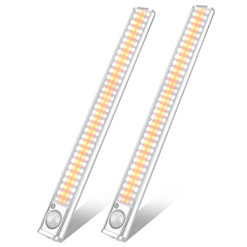 goodland 160 LED Closet Lights Motion Sensor Under Cabinet Lights Indoor Lighting 3000mAh Battery Powered Light Bar Dimmable Rechargeable Closet Light for Kitchen, Wardrobe, Stairs(2 Pack) - size: 15.35 inch 2 Packs 160 LED