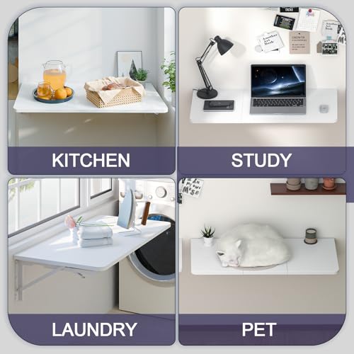 TEAMIX Wall Mounted Folding Desk for Small Spaces - White, 29.9 x 15.7inch - color: White, size: 29.9"W x 15.7"D
