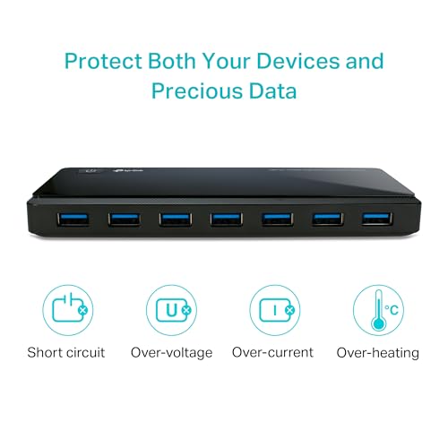 TP-Link Powered USB Hub 3.0 with 7 USB 3.0 Data Ports and 2 Smart Charging USB Ports. Compatible with Windows, Mac, Chrome & Linux OS, with Power On/Off Button, 12V/4A Power Adapter(UH720)