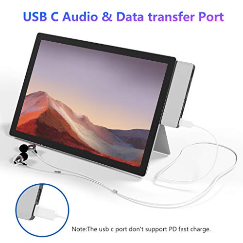 Surface Pro 7 USB C Hub, 6-in-2 Aluminum Surface Pro 2019 Dock with 4K HDMI Adapter+ USB C Audio & Data Transfer Port +2 USB 3.0+SD/TF Card Reader, Converter Combo Adaptor for Surface Pro 7 - color: Silver