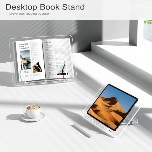 Acrylic Book Stand, Angle Adjustable Book Display Stand,Foldable Cookbook Stand, Lightweight Book Holder for Magazines, Laptop, Recipe, Textbook - size: 13.8 x 10.2 inches