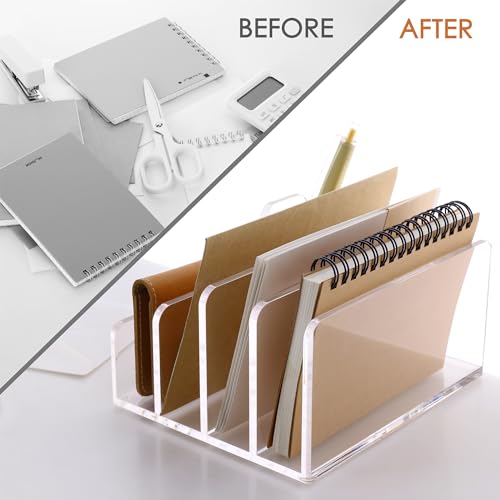 SANRUI Acrylic Mail Organizer with Pen Holder, Clear Mail Sorter, 4-Slot - size: 4 Slots with Pen Holder
