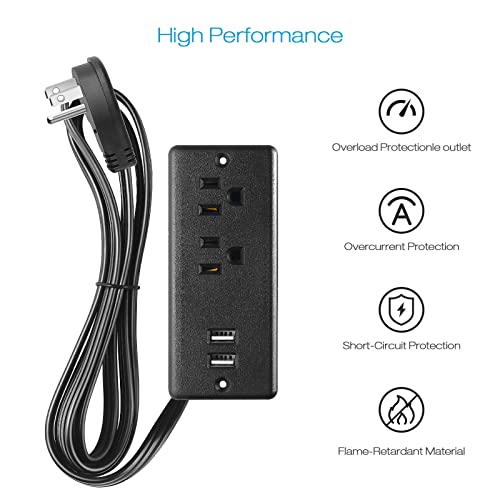 HHSOET Furniture Recessed Power Strip, 10W USB A Ports, Black, 10FT - size: 10ft-USB-A