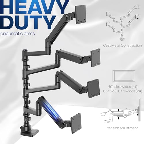 VIVO Pneumatic Arm Quad Ultrawide Monitor Extra Tall Desk Mount for Up to 49 inch Screens Individual Arm Capacity, Max 38 inch Screens for 4 Ultra Wides Up to 44 lbs, Black, STAND-V400D - size: Quad Mount, style: Desk Mount
