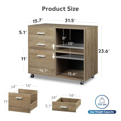 DEVAISE Wood File Cabinet, 3 Drawer Lateral Filing Cabinet, Gray Oak - color: Gray Oak