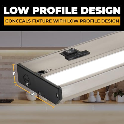 LED Under Cabinet Lighting Hardwired - 32 Inch Satin Nickel | 3CCT, Dimmable, Low-Profile, Linkable Fixture, Plug-In Option & Hi/Low Brightness Control - color: Satin Nickel, size: 32 Inch