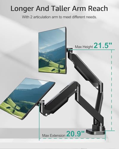 MOUNT PRO Dual Monitor Desk Mount for 39" Ultrawide Screen up to 33lbs, Heavy Duty Monitor Arm Double Gas Spring Arms for 2 Monitors, Adjustable Computer Monitor Stand with USB, VESA 75x75 100x100