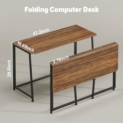 WOHOMO Folding Desk, 47.2" Foldable Computer Table for Small Spaces, Walnut - color: Brown, size: Extra Large Size:47.2 x 19.6