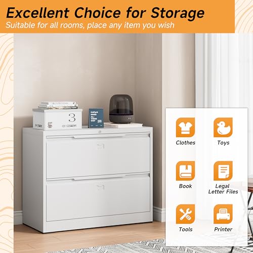 Bestoo 2 Drawer File Cabinet, Metal Lateral Filing Cabinet with Lock - color: White, size: 2 Drawer 15.7" D x 35.4" W x 28" H