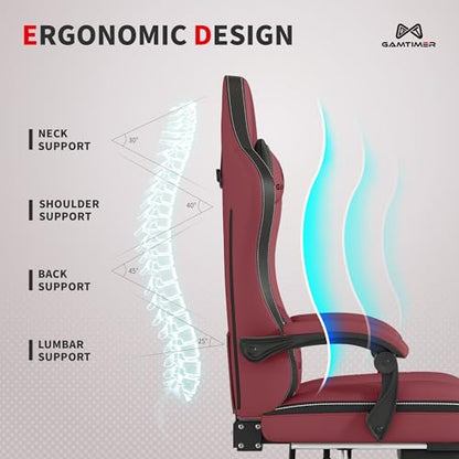 Gamtimer Gaming Chair with Footrest, Ergonomic Computer Chair, PU Breathable Material with Headrest and Lumbar Support, Suitable for Silla Gamer and Adults (RED) - color: Red