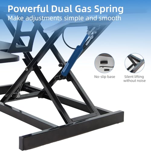 Standing Desk Converter, 32" Height Adjustable Sit to Stand Up Workstation, Dual Monitor Desk Riser with Keyboard Tray, Black Desktop Tabletop Riser Laptop for Home Office