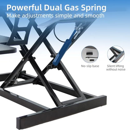Standing Desk Converter, 32" Height Adjustable Sit to Stand Up Workstation, Dual Monitor Desk Riser with Keyboard Tray, Black Desktop Tabletop Riser Laptop for Home Office