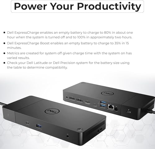 Dell WD19TB Thunderbolt Dock - 1 Year Warranty, Docking Station with 180W Adapter, HDMI, DisplayPort, Thunderbolt Cable, Cloth - Dell Docking Station Dual Monitor for Laptop & Computers (Renewed)