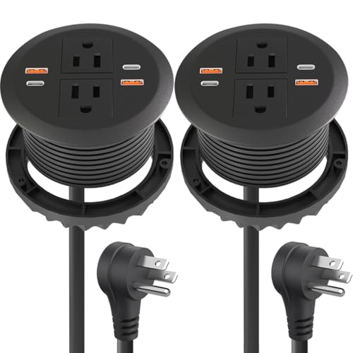 3-inch Desktop Power Grommet,2-Pack,Dual PD20W,4-USB Ports,Black | Fast Charging,Easy Install,Fits 3-1/8-in Hole,Flush Mount Desk Outlet,Desk Organizer,Home Office Essentials,ETL Listed - color: Black, size: 2-pcs,6.4 ft cord