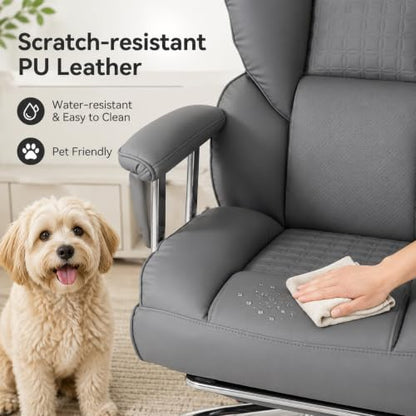 Big and Tall Office Chair, Ergonomic Executive Desk Chair with Footrest and Lumbar Support, Heavy Duty PU Leather Reclining Computer Chair with Extra Wide Seat for Home Office, Grey - color: Grey
