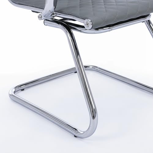 Set of 2 PU Leather Office Guest Chairs, Gray | Padded Arms, Stationary Reception Desk Chair for Conference Room, Meeting Room or Lobby - color: Grey